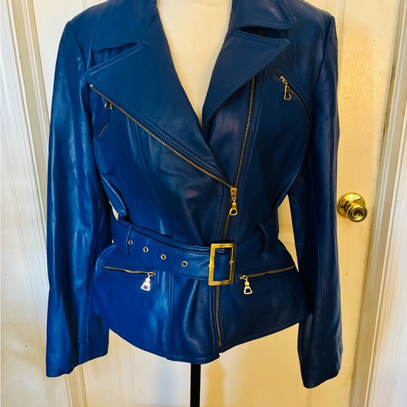 Miss Tina Women's Cobalt Blue buttery soft Leather Jacket - Picture 2 of 6